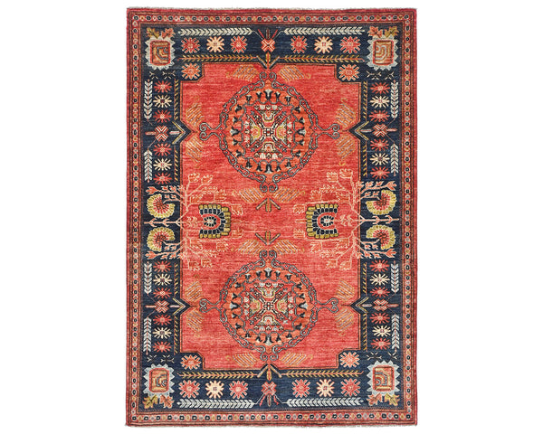 5x7 Red Blue Ersari Afghan Hand Knotted Veg Dye Wool Area Rug